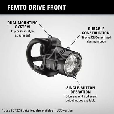 Переднє світло LEZYNE FEMTO DRIVE FRONT Блакитний 15 люменів Y13